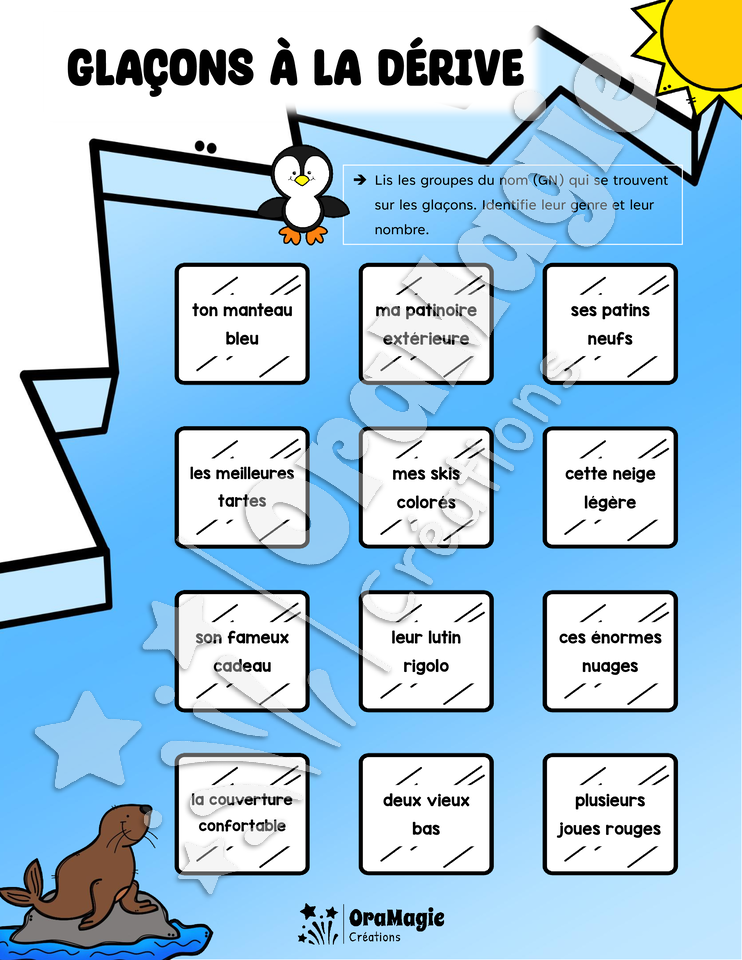Glaçons à la dérive - Genre et nombre des GN