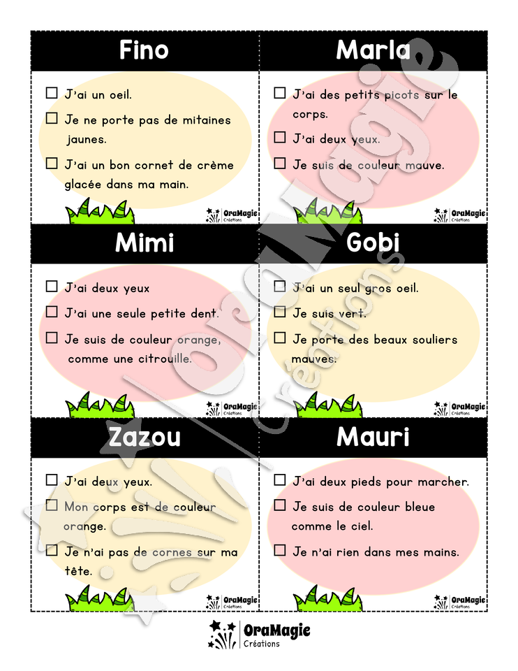 Qui suis-je - Des noms de monstres - Compréhension de lecture 1re année 