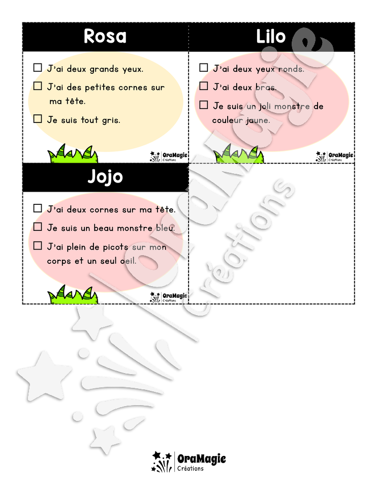 Qui suis-je - Des noms de monstres - Compréhension de lecture 1re année 