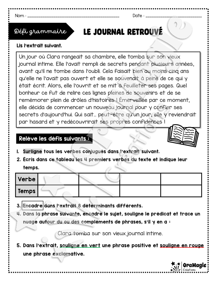 Défi grammaire - Le journal retrouvé
