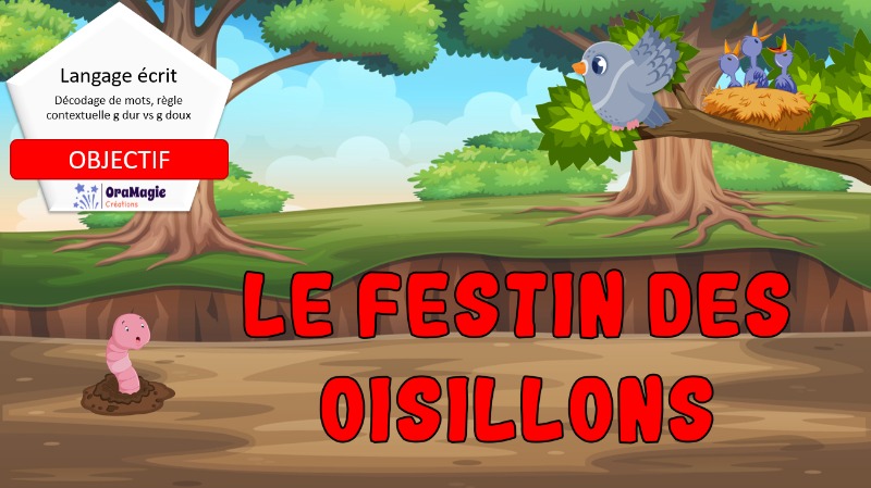 Le festin des oisillons - Règle contextuelle g dur vs g doux, décodage de mots