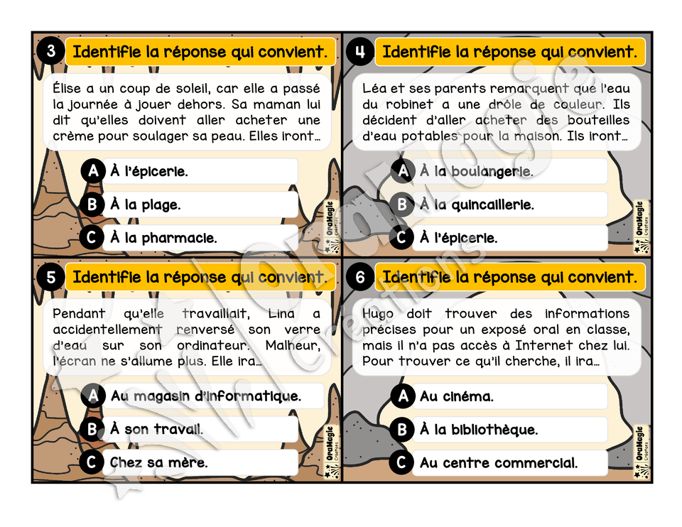 Cartes à tâches - La grotte des inférences - Inférences de lieu - Niveau 1