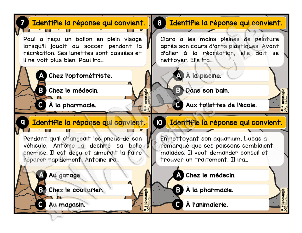 Cartes à tâches - La grotte des inférences - Inférences de lieu - Niveau 1