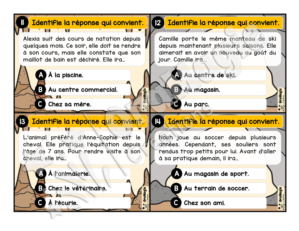 Cartes à tâches - La grotte des inférences - Inférences de lieu - Niveau 1