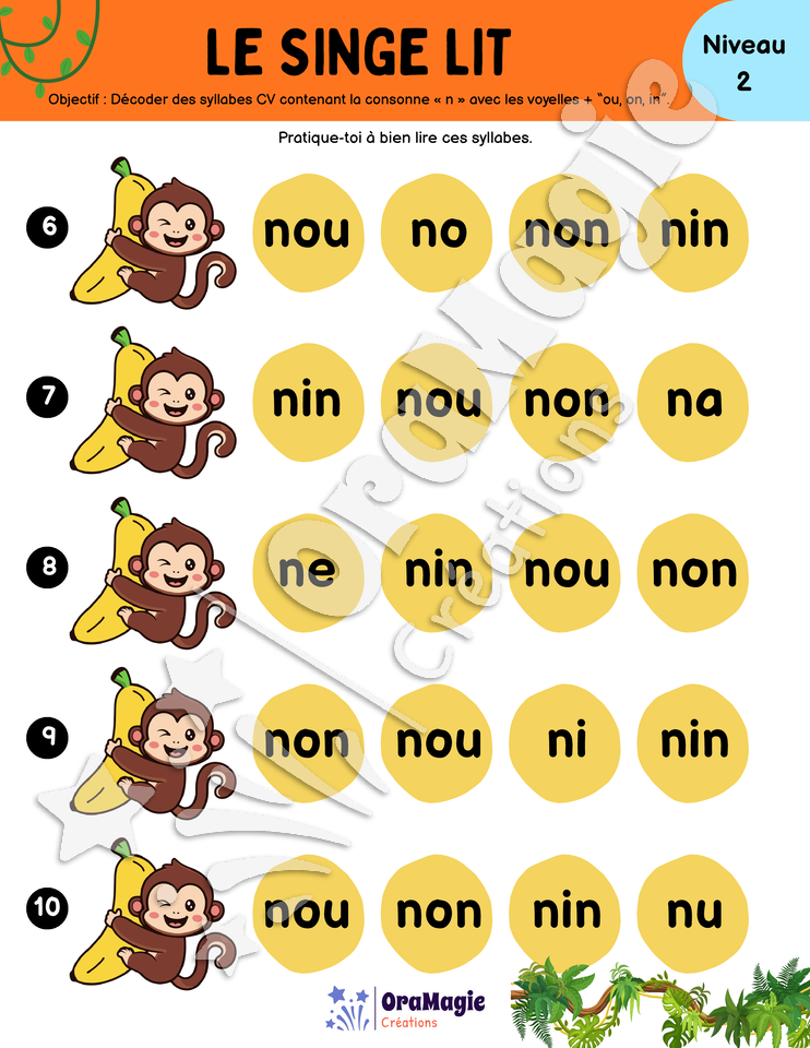 Le singe lit - Décodage syllabes et mots
