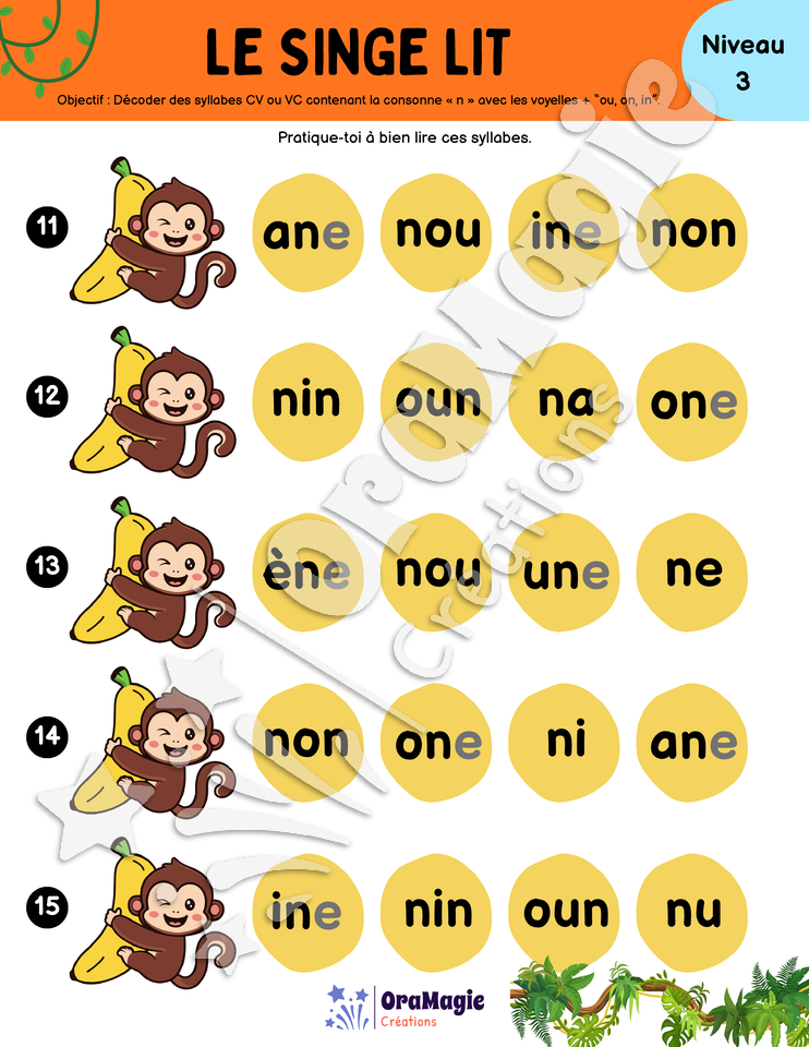 Le singe lit - Décodage syllabes et mots