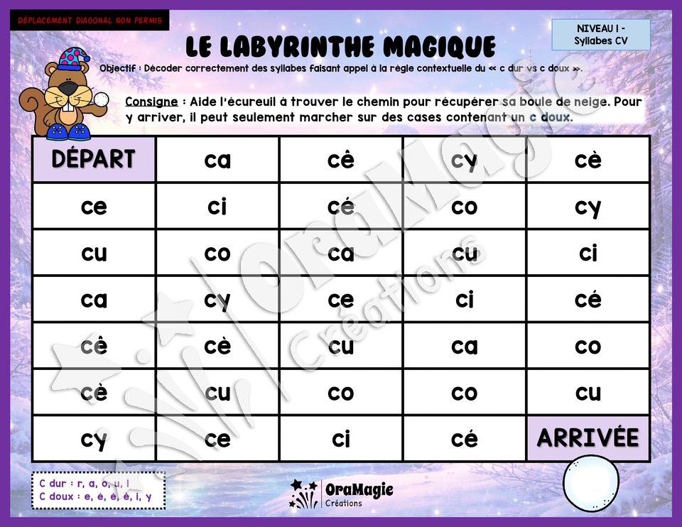 Le labyrinthe magique du c dur vs c doux - Thème Hiver