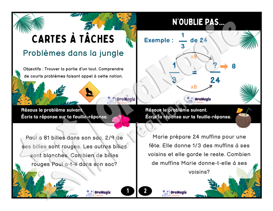 Cartes à tâches - Problèmes dans la jungle 