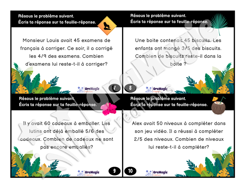 Cartes à tâches - Problèmes dans la jungle 