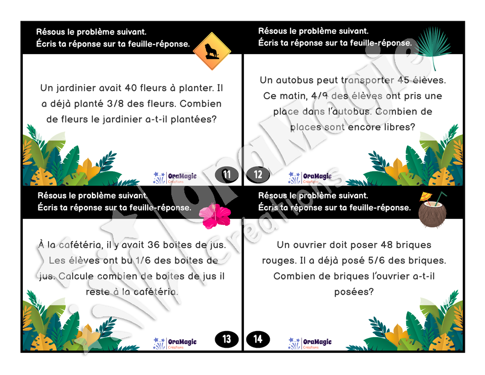 Cartes à tâches - Problèmes dans la jungle 