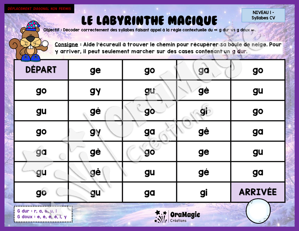 Le labyrinthe magique du g dur vs g doux - Thème Hiver