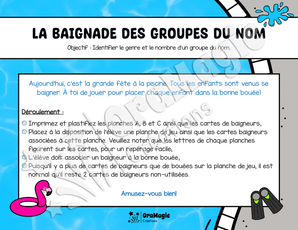 Baignade des groupes du nom - Genre et nombres des GN 