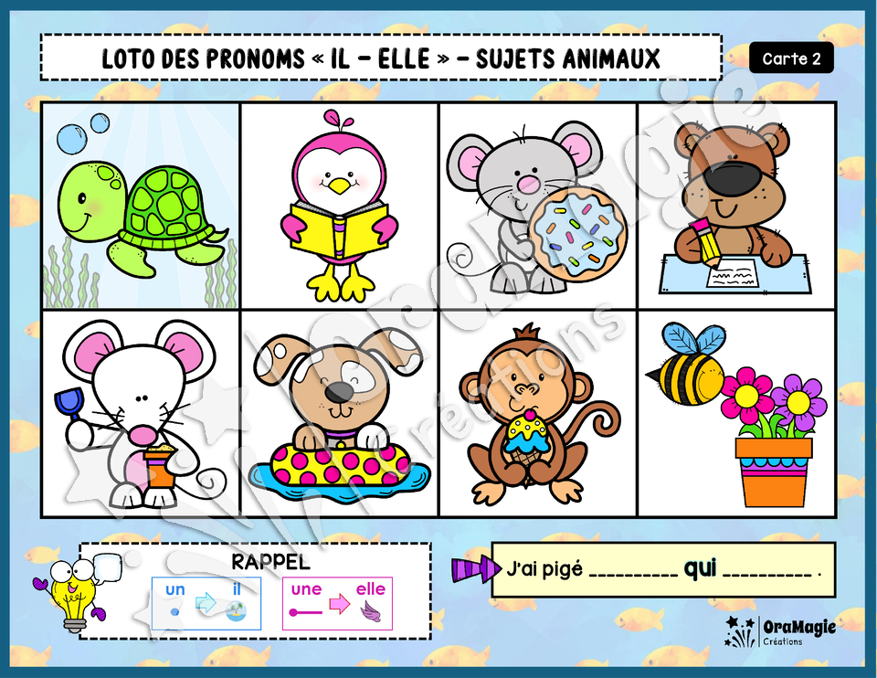 Loto des pronoms -il-elle- Sujets animaux