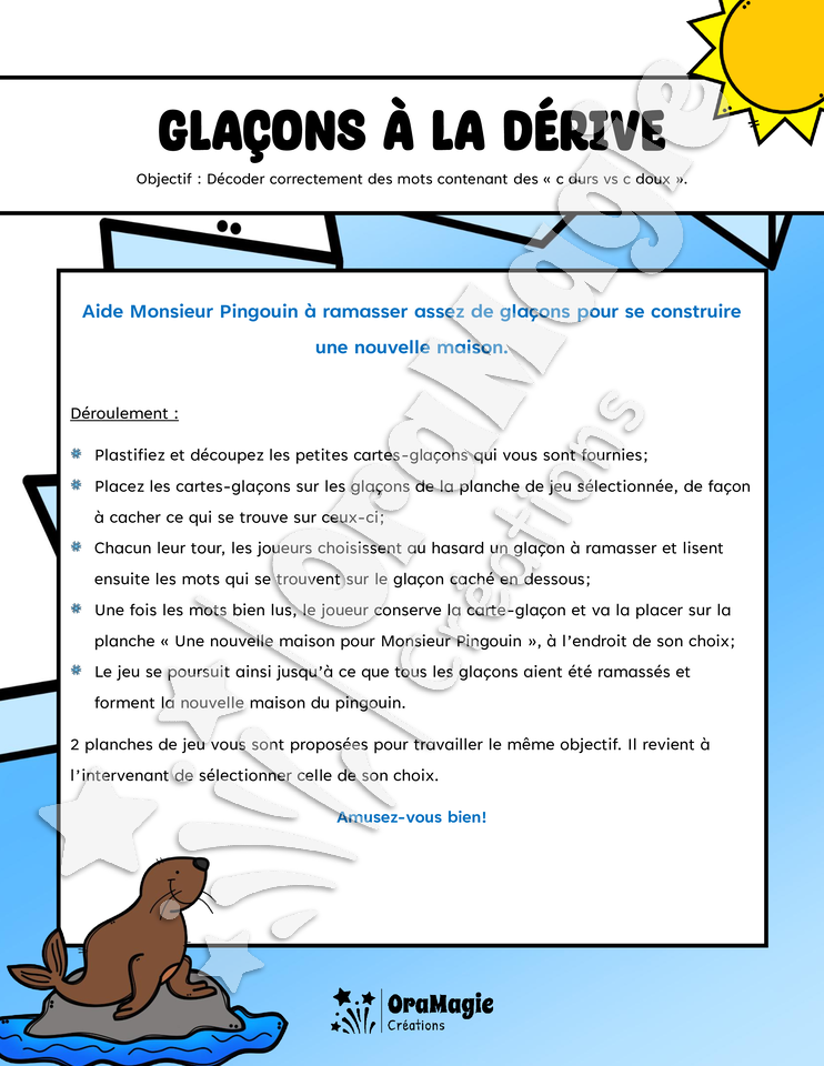 Glaçons à la dérive - Décodage de mots contenant des c durs vs c doux