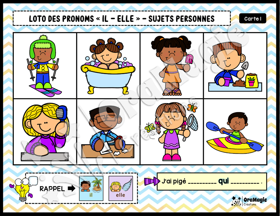 Loto des pronoms -il-elle- Sujets personnes
