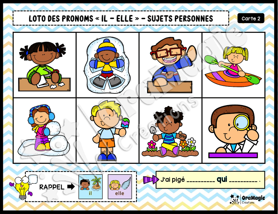Loto des pronoms -il-elle- Sujets personnes