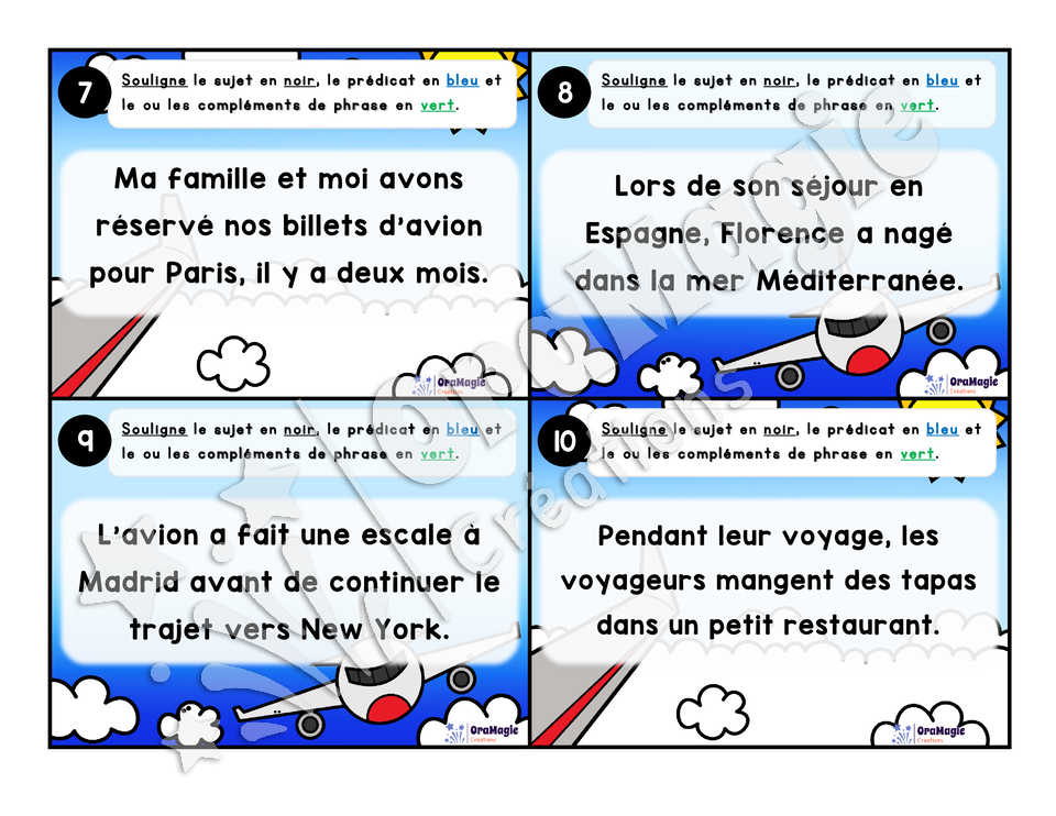 Cartes à tâches - Le grand voyage - Repérer les constituants de la phrase