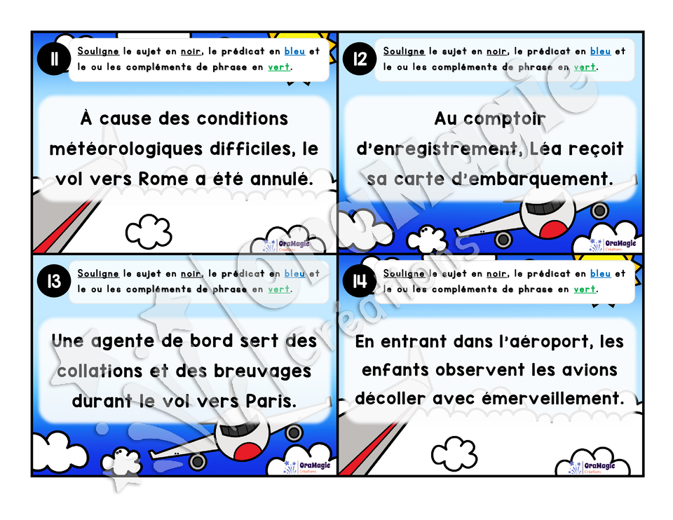 Cartes à tâches - Le grand voyage - Repérer les constituants de la phrase